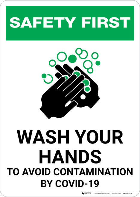 Safety First: Wash Your Hands to Avoid COVID-19 Portrait - Wall Sign