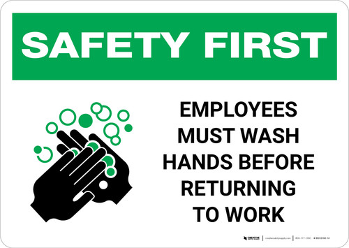 Safety First: Employees Must Wash Hands Landscape - Wall Sign