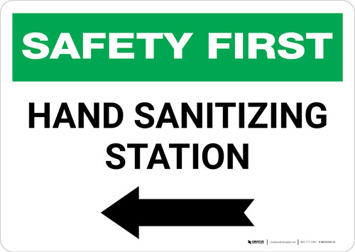 Safety First: Hand Sanitizing Station Left with Arrow Landscape - Wall Sign