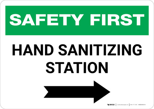 Safety First: Hand Sanitizing Station Right with Arrow Landscape - Wall Sign