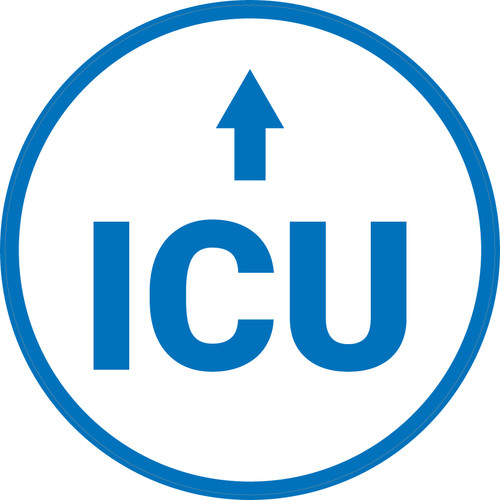 ICU Ahead with Arrow Circular - Floor Sign