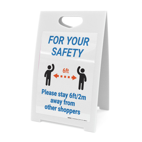 For Your Safety: Please Stay 6Ft/2M Away From Other Shoppers - A-Frame Sign