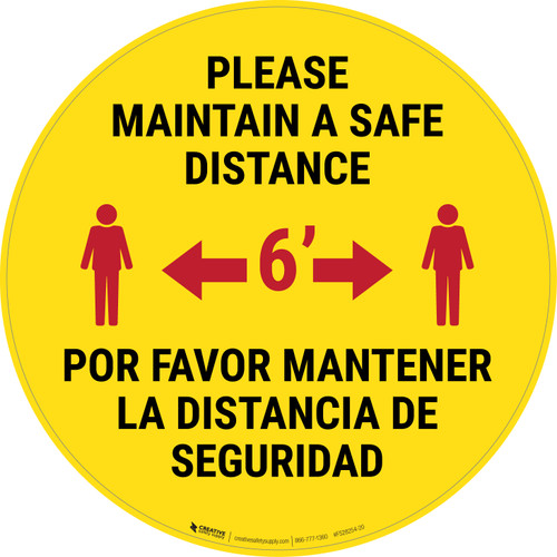 Please Maintain a Safe Distance - Bilingual Spanish - Floor Sign