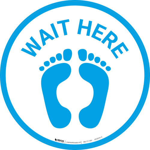 Wait Here with Feet Icon (Blue) - Floor Sign