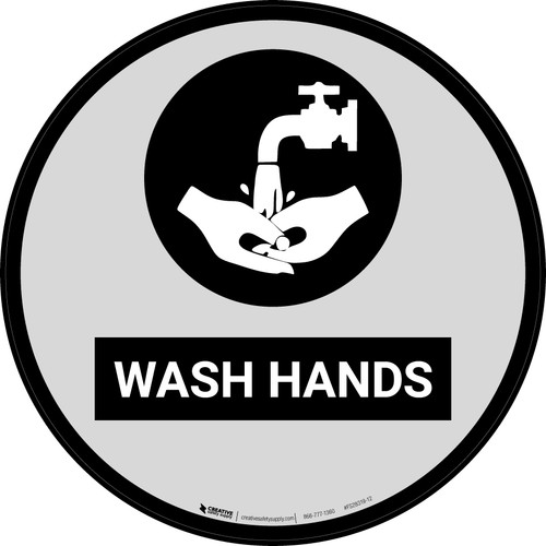 Wash Hands with Icon (Gray) - Floor Sign