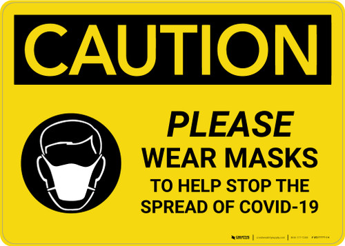 Caution: Please Wear Masks COVID-19 with Icon Landscape - Wall Sign