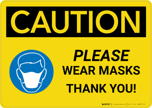 Caution: Please Wear Masks - Thank you! with Icon Landscape - Wall Sign