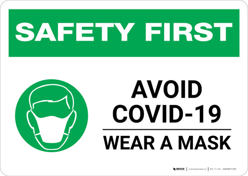 Safety First: Avoid COVID-19 Wear a Mask with Icon Landscape - Wall Sign