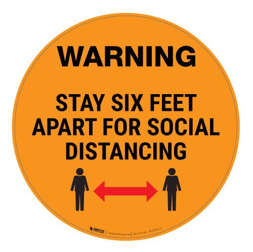 Warning - Stay Six Feet Apart - Orange - Floor Sign