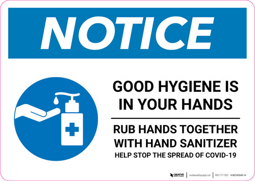 Notice: Good Hygiene is in Your Hands with Icon Landscape - Wall Sign