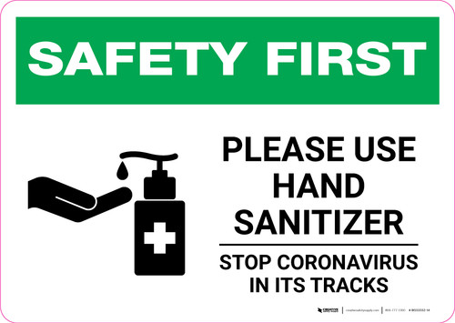 Safety First: Please Use Hand Sanitizer - Stop Coronavirus with Icon Landscape - Wall Sign