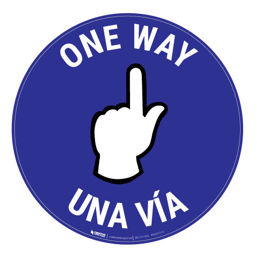 One Way - Pointing Hand - Blue - Bilingual Spanish - Floor Sign