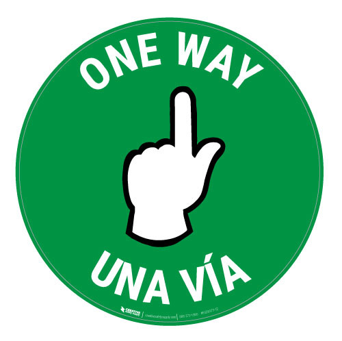 One Way - Pointing Hand - Green - Bilingual Spanish - Floor Sign