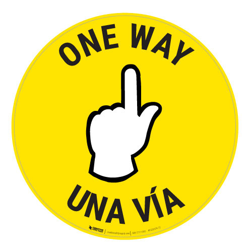 One Way - Pointing Hand - Yellow - Bilingual Spanish - Floor Sign