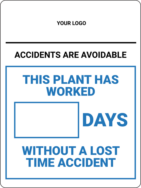 Days Without Accident (Logo Above) Dry Erase - Wall Sign