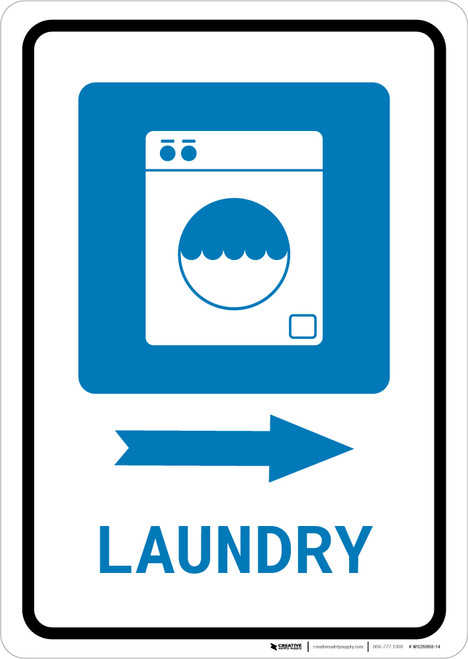 Laundry Right Arrow with Icon Portrait - Wall Sign