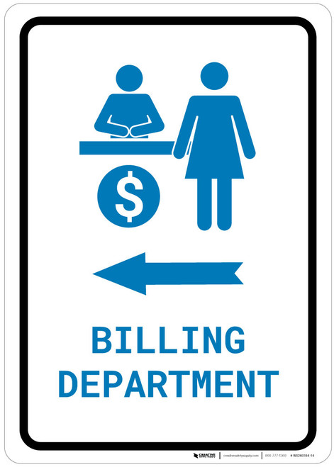 Billing Department Left Arrow with Icon Portrait v2 - Wall Sign