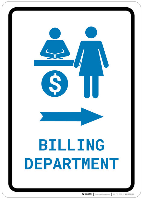 Billing Department Right Arrow with Icon Portrait v2 - Wall Sign