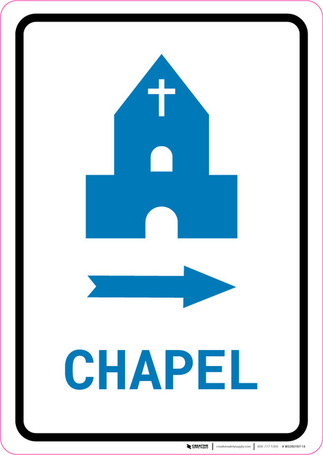 Chapel Right Arrow with Icon Portrait v2 - Wall Sign