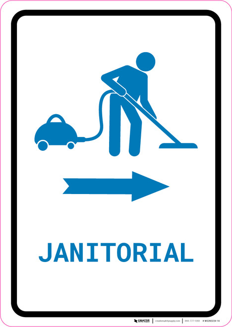 Janitorial Right Arrow with Icon Portrait v2 - Wall Sign