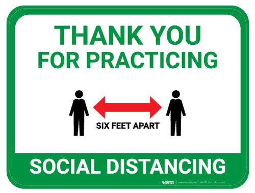 Thank You for Practicing Social Dist - Red Arrow - Green - Floor Sign