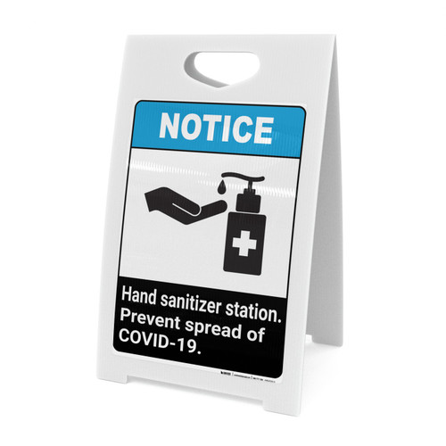 Notice: Hand Sanitizer Station Prevent COVID-19 ANSI Portrait - A-Frame Sign