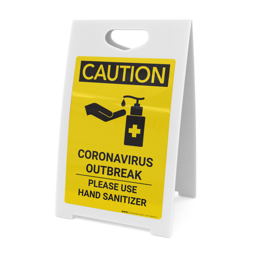 Caution: Coronavirus Outbreak - Please Use Hand Sanitizer with Icon Portrait - A-Frame Sign