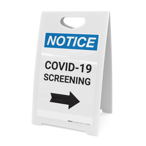 Notice: COVID-19 Screening Right Arrow Portrait - A-Frame Sign