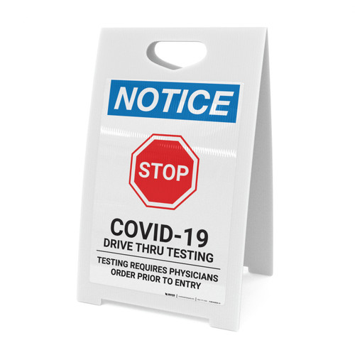 Notice: Stop Line Starts Here For COVID-19 Testing with Icon Portrait - A-Frame Sign