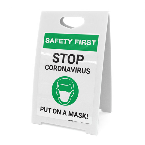 Safety First: Stop Coronavirus - Put On A Mask with Icon Portrait - A-Frame Sign
