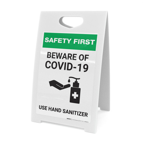 Safety First: Beware of COVID-19 - Use Hand Sanitizer with Icon Portrait - A-Frame Sign