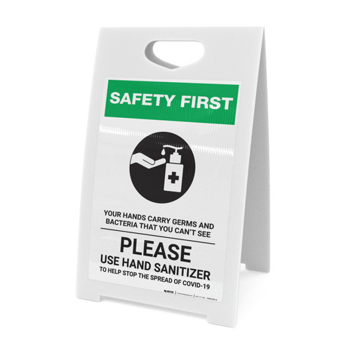 Safety First: Your Hands Carry Germs and Bacteria you Can't See with Icon Portrait - A-Frame Sign