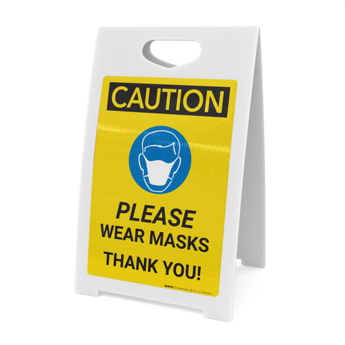 Caution: Please Wear Masks - Thank you! with Icon Portrait - A-Frame Sign