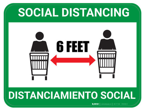 Social Distancing - Green - Bilingual Spanish - Floor Sign