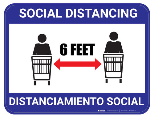 Social Distancing - Blue - Bilingual Spanish - Floor Sign