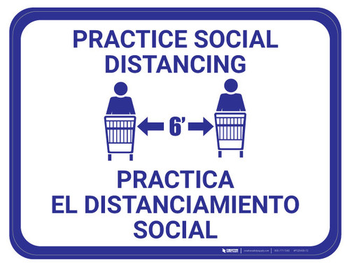Practice Social Distancing - Blue - Bilingual Spanish - Floor Sign