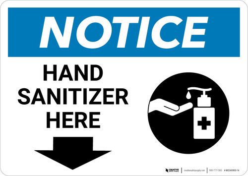 Notice: Hand Sanitizer Here Down Arrow with Icon Landscape - Wall Sign