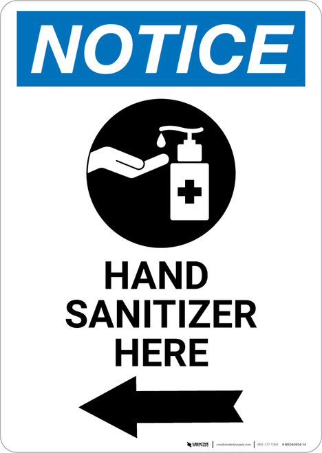 Notice: Hand Sanitizer Here Left Arrow with Icon Portrait - Wall Sign