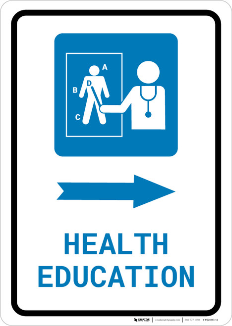 Health Education Right Arrow with Icon Portrait - Wall Sign