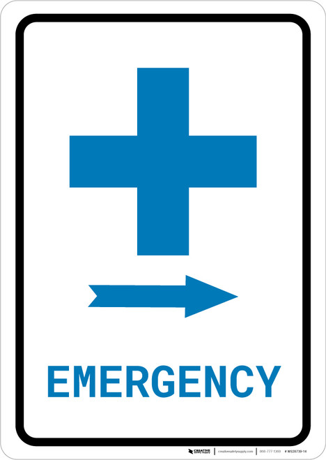 Emergency Right Arrow with First Aid Symbol Portrait v2 - Wall Sign