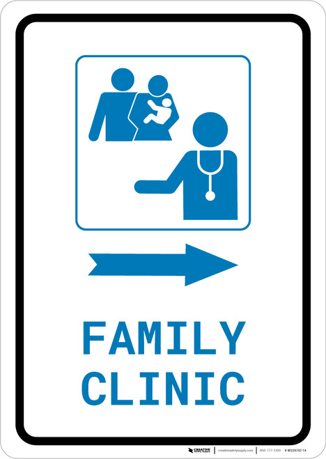 Family Clinic Right Arrow with Icon Portrait v2 - Wall Sign