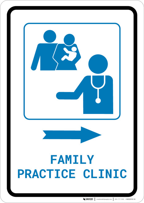 Family Practice Clinic Right Arrow with Icon Portrait v2 - Wall Sign