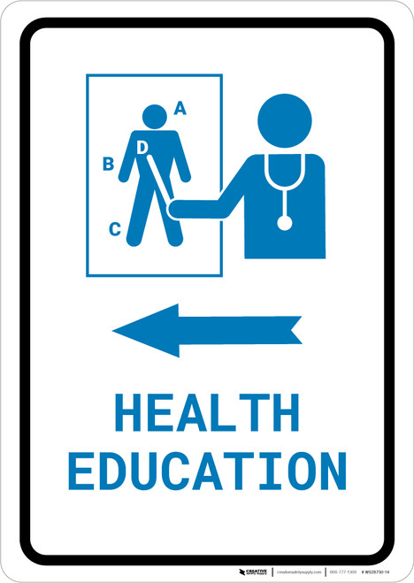 Health Education Left Arrow with Icon Portrait v2 - Wall Sign