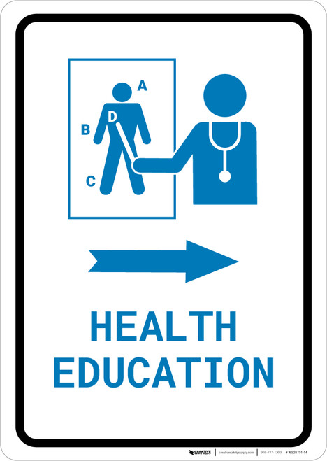 Health Education Right Arrow with Icon Portrait v2 - Wall Sign