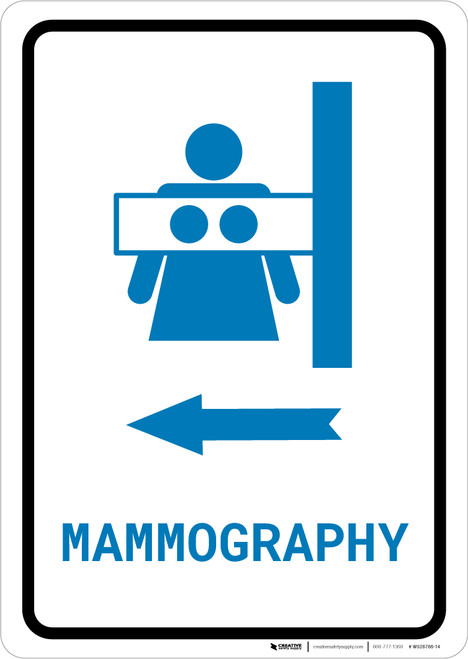 Mammography Left Arrow with Icon Portrait v2 - Wall Sign