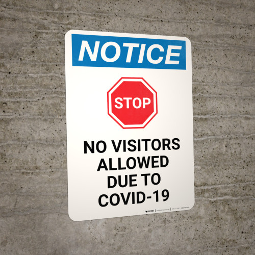 notice stop no visitors allowed due to covid 19 portrait wall sign