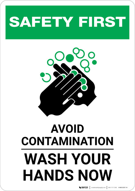 Safety First: Avoid Contamination - Wash Your Hands Portrait - Wall Sign