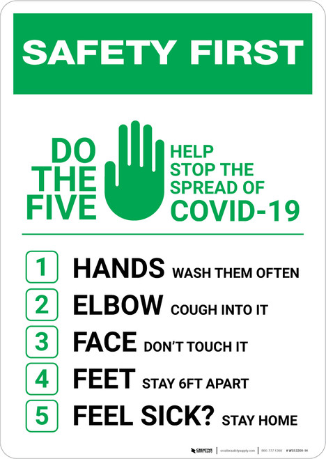 Safety First: Do The 5 Help Stop The Spread of Covid-19 Portrait - Wall Sign
