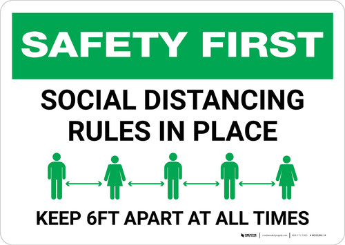 Safety First: Social Distancing Rules In Place Landscape - Wall Sign