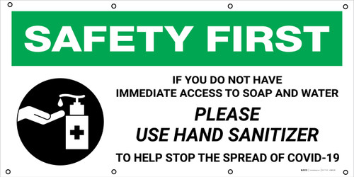 Safety First: If You Do Not Have Access To Soap Use Sanitizer with Icon - Banner